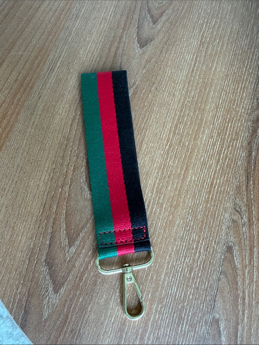 Green Red Black Stripe Wristlet Purse Strap Gold Hardware 7.5” New keychain